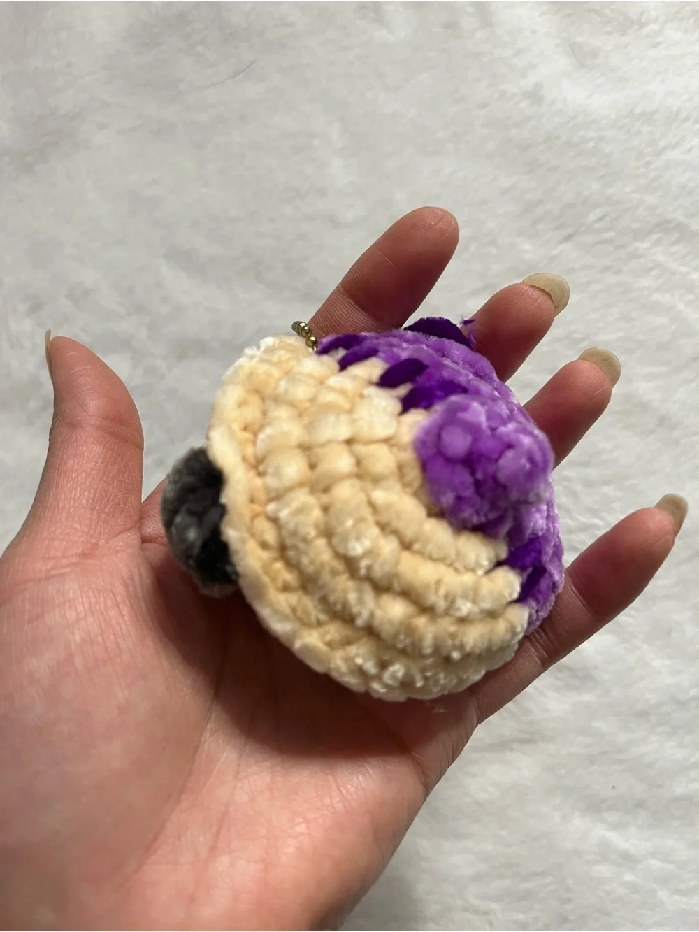 Pug zombie half purple zombie w/ x eyes half fawn Pug Keychain handmade crochet